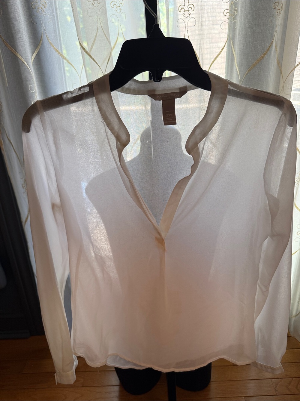 Banana Republic Sheer V-Neck Long-Sleeve Blouse in Cream